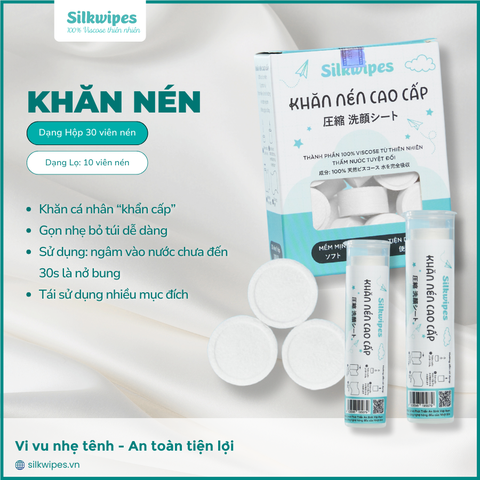 01 Hộp Khăn mặt nén 30 Viên Silkwipes - H1