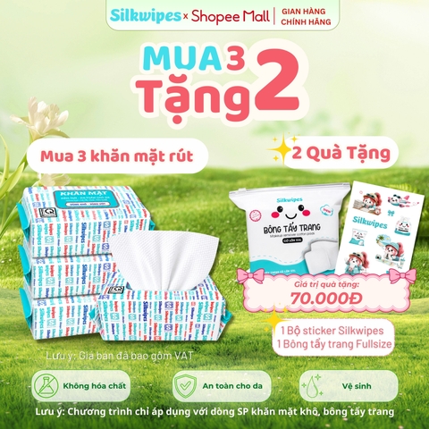[Mua 3 Tặng 1] 03 bịch khăn mặt rút 60 miếng, Tặng 01 bông tẩy trang 100 miếng R3+ BTT1