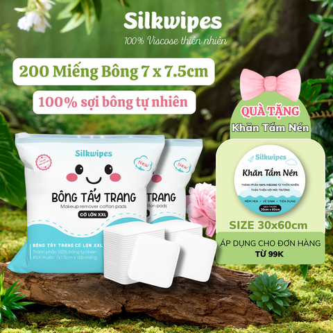 Combo 2 Bông tẩy trang Silkwipes cỡ lớn 100 miếng, sợi bông tự nhiên - BTT2