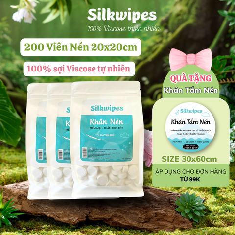 Combo 3 túi 200 viên khăn nén, kích thước 20x22cm (+-10%) khăn nén du lịch, khăn nén nhà hàng, khách sạn - V3