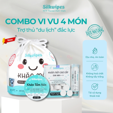 COMBO 04 Món - Khăn mặt cuộn, khăn nén hộp 30 viên, lọ nén 10 viên và 01 khắn tắm nén - CKTHL1