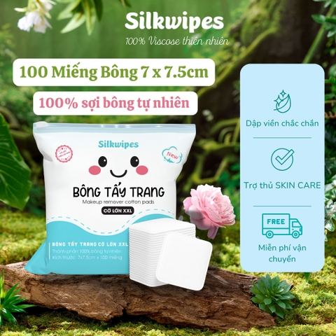 Bông Tẩy Trang Silkwipes cỡ lớn 100 miếng, sợi bông tự nhiên - BTT