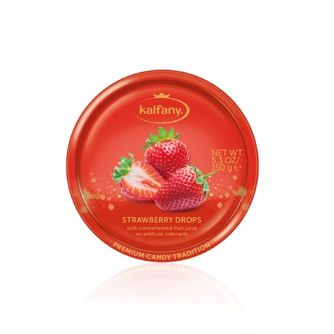 Kẹo hoa quả ngậm KALFANY – Vị Dâu – Hộp thiếc 150g
