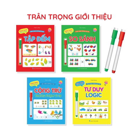 Bộ làm toán không sợ sai 4 cuốn tặng kèm 2 bút có đầu xóa