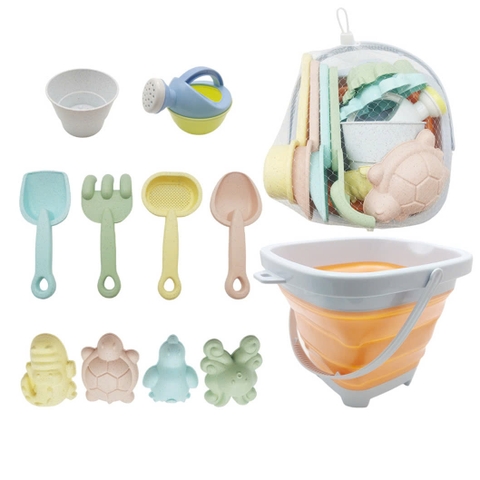 Đồ chơi xúc cát thùng or xô gập Xanh, Hồng mã LAS11