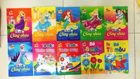 Bộ tô màu bé gái 10 cuốn (công chúa, hello kitty)