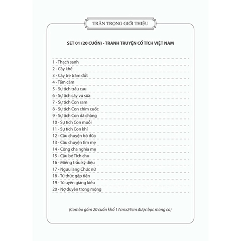 Truyện cổ tích Việt Nam, thiếu nhi và thế giới trình bày song ngữ Anh Việt
Bộ 20 quyển (Tổng 60 đầu)