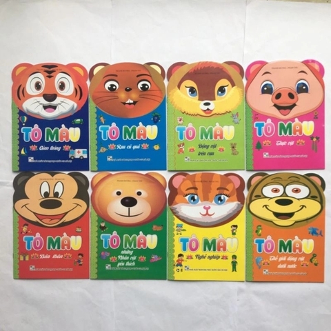 Bộ tô màu hình các con thú , nội dung theo các chủ đề khác nhau, set 8 cuốn