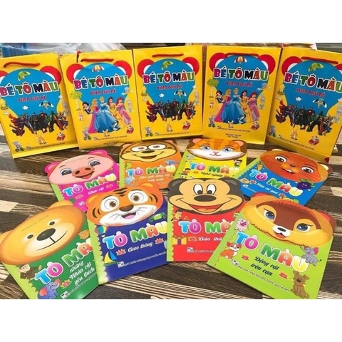 Bộ tô màu hình các con thú , nội dung theo các chủ đề khác nhau, set 8 cuốn