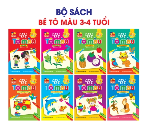 Bộ tô màu cho bé 3-4 tuổi, theo chủ để, bộ 8 cuốn