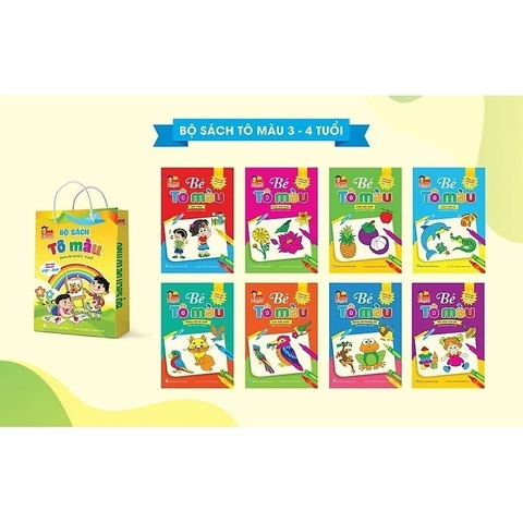 Bộ tô màu cho bé 3-4 tuổi, theo chủ để, bộ 8 cuốn