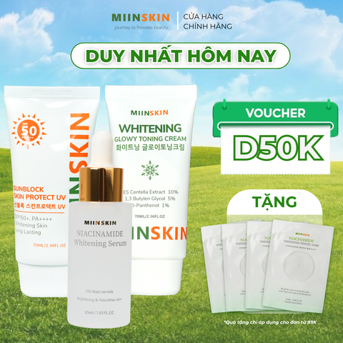 Combo 3 sản phẩm dưỡng trắng Miinskin (Kem chống nắng + kem dưỡng trắng + serum)