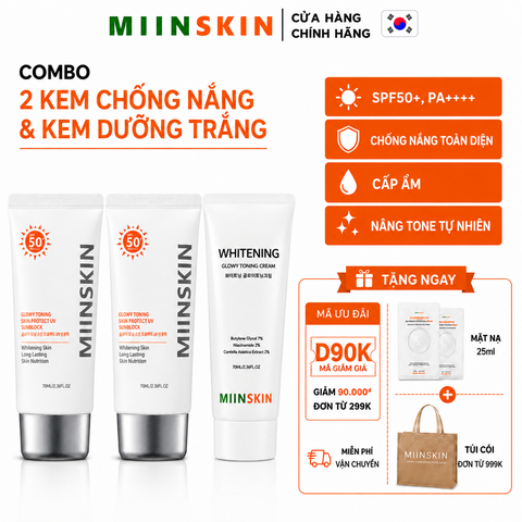 Combo 2 kem chống nắng vật lý 70ml và 1 kem dưỡng nâng tone 70ml Miinskin