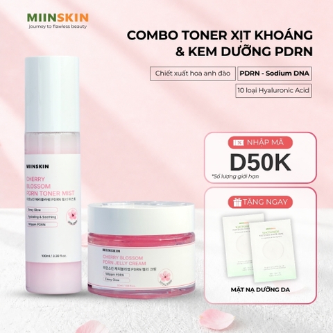 Combo toner dạng xịt khoáng và kem dạng thạch PDRN Hoa anh đào MIINSKIN