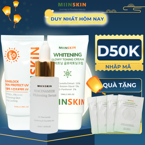 Combo 3 sản phẩm dưỡng trắng Miinskin (Kem chống nắng + kem dưỡng trắng + serum)