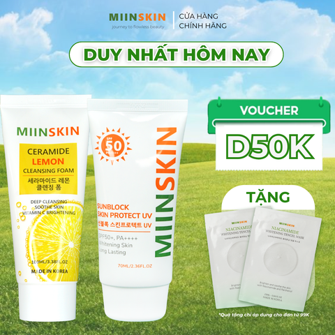 Combo sữa rửa mặt chiết xuất chanh + kem chống nắng vật lý Miinskin