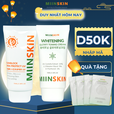 Combo kem chống nắng 70ml và kem dưỡng nâng tone 70ml Miinskin