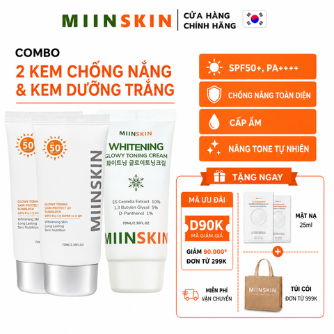 Combo 2 kem chống nắng vật lý 70ml và 1 kem dưỡng nâng tone 70ml Miinskin