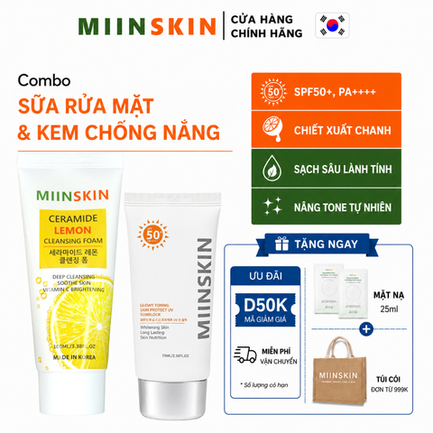 Combo sữa rửa mặt chiết xuất chanh + kem chống nắng vật lý Miinskin