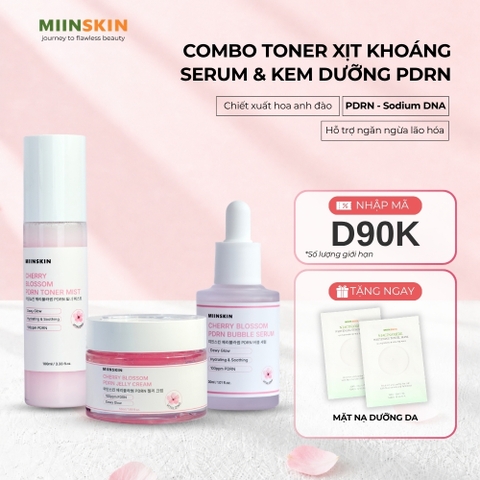 Combo 3 sản phẩm PDRN Hoa anh đào MIINSKIN (Toner xịt khoáng + Serum + Kem dưỡng)