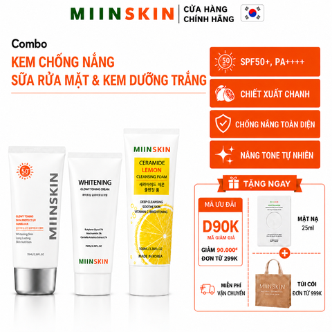 Combo 3 sữa rửa mặt chanh + kem chống nắng + kem dưỡng trắng 70ML Miinskin