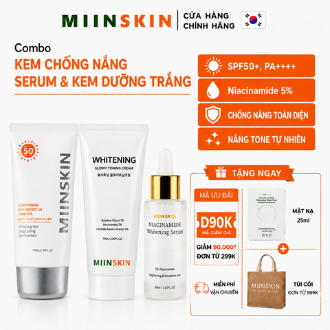 Combo 3 sản phẩm dưỡng trắng Miinskin (Kem chống nắng + kem dưỡng trắng + serum)