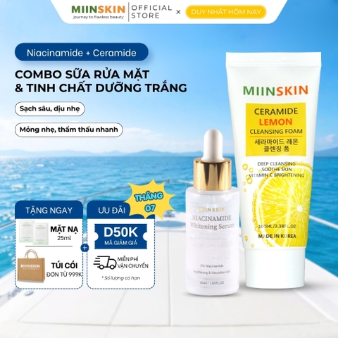 Combo serum dưỡng trắng Miinskin 5% Niacinamide + sữa rửa mặt chiết xuất chanh