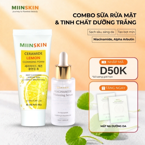 Combo serum dưỡng trắng Miinskin 5% Niacinamide + sữa rửa mặt chiết xuất chanh