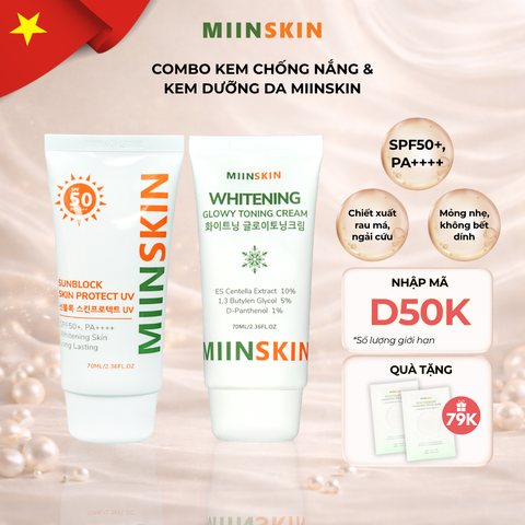 Combo kem chống nắng 70ml và kem dưỡng nâng tone 70ml Miinskin