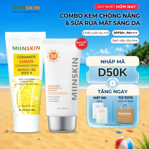 Combo sữa rửa mặt chiết xuất chanh + kem chống nắng vật lý Miinskin