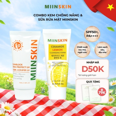 Combo sữa rửa mặt chiết xuất chanh + kem chống nắng vật lý Miinskin