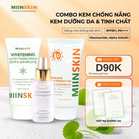 Combo 3 sản phẩm dưỡng trắng Miinskin (Kem chống nắng + kem dưỡng trắng + serum)