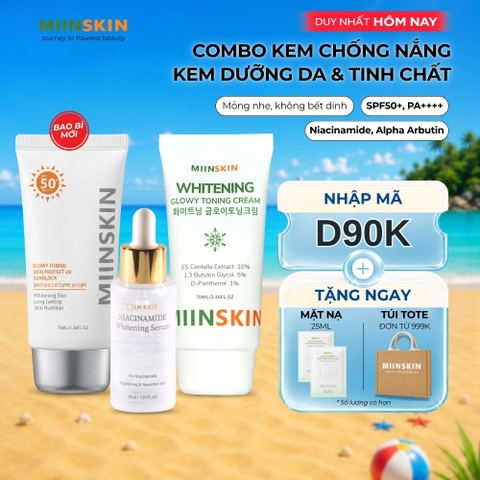 Combo 3 sản phẩm dưỡng trắng Miinskin (Kem chống nắng + kem dưỡng trắng + serum)