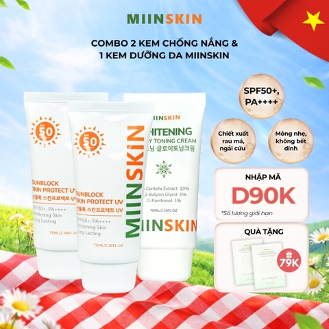 Combo 2 kem chống nắng vật lý 70ml và 1 kem dưỡng nâng tone 70ml Miinskin