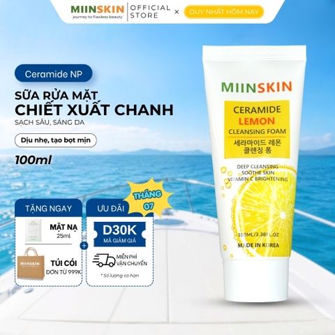 Sữa rửa mặt sáng da chiết xuất chanh Miinskin - Miinskin Ceramide Lemon Cleansing Foam