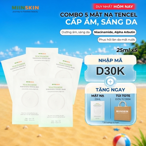 Combo 5 Mặt nạ tencel cấp ẩm, sáng da - Miinskin Niacinamide Whitening Tencel Mask