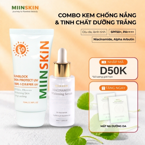 Combo serum dưỡng trắng 5% Niacinamide + kem chống nắng vật lý Miinskin
