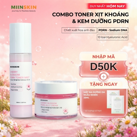 Combo toner dạng xịt khoáng và kem dạng thạch PDRN Hoa anh đào MIINSKIN