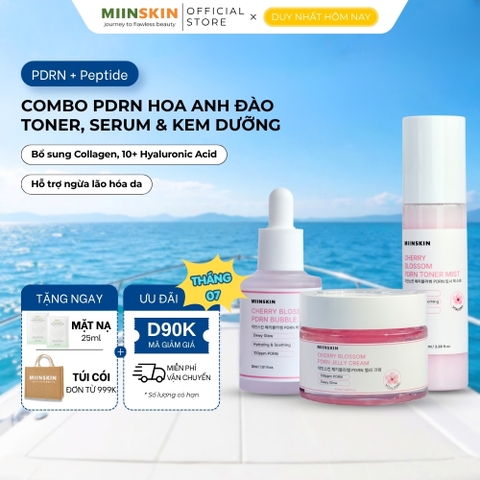 Combo 3 sản phẩm PDRN Hoa anh đào MIINSKIN (Toner xịt khoáng + Serum + Kem dưỡng)
