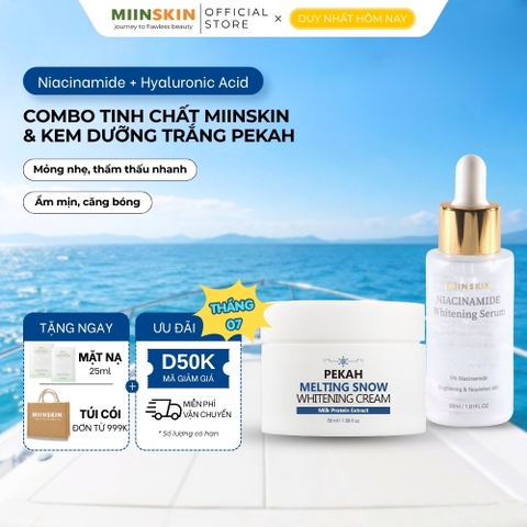 Combo dưỡng trắng da Serum Miinskin 5% Niacinamide + Kem dưỡng trắng nâng tone Pekah 70ml