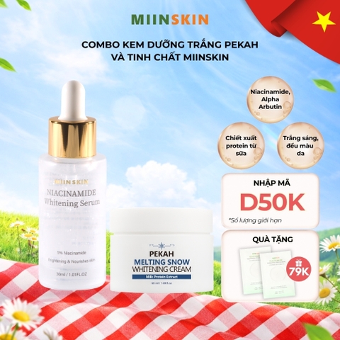 Combo dưỡng trắng da Serum Miinskin 5% Niacinamide + Kem dưỡng trắng nâng tone Pekah 70ml