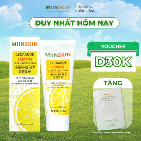 Sữa rửa mặt sáng da chiết xuất chanh Miinskin - Miinskin Ceramide Lemon Cleansing Foam