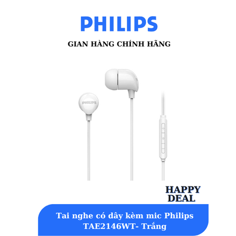 Tai Nghe Nhét Tai Có Dây Philips TAE2146WT, Màu trắng