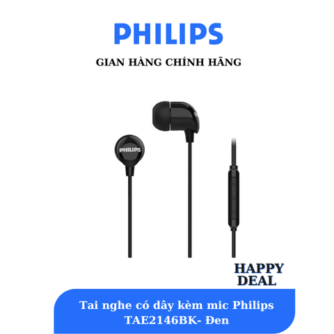Tai Nghe Nhét Tai Có Dây Philips TAE2146BK, Màu đen