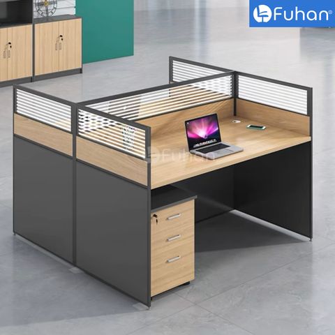 Module bàn làm việc 2 người vách nhôm kính Noka VK1212-2N