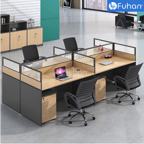 Module bàn làm việc 4 người vách nhôm kính Noka VK2412-2N