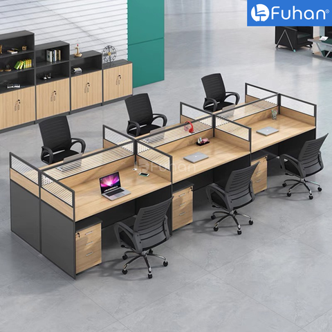 Module bàn làm việc 6 người vách nhôm kính Noka VK3612-6N