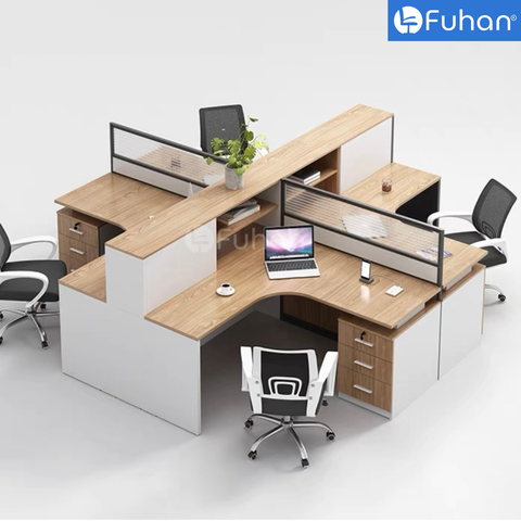 Module bàn làm việc 4 người vách nhôm kính Noka VK2728-4N-L