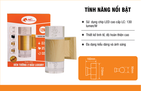 Đèn tường 2 đầu, hoa văn bọt nước vỏ vân gỗ