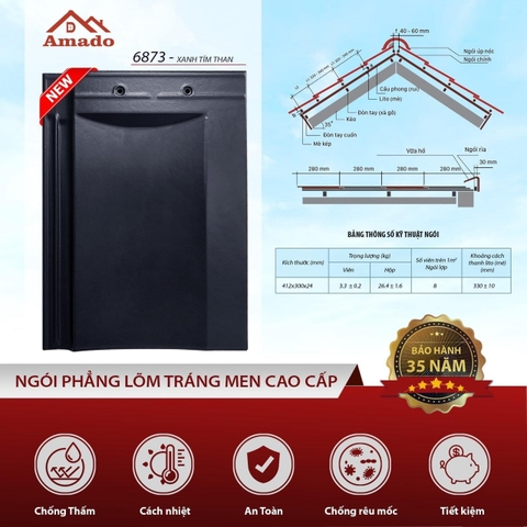 Ngói phẳng lõm AMADO - 6873 -màu Xanh tím than